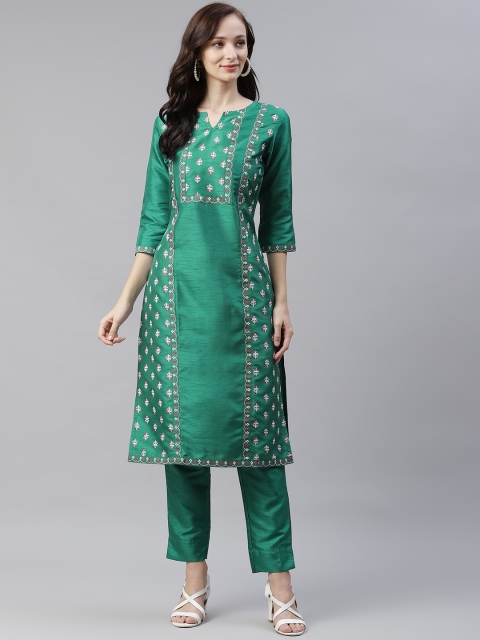 

ZIYAA Women Green & Red Floral Printed Kurta with Trousers