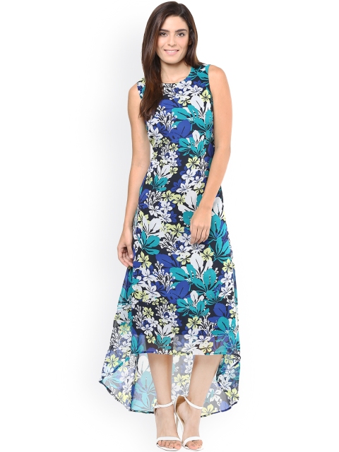 

Harpa White & Blue Floral Print Georgette High-Low Dress