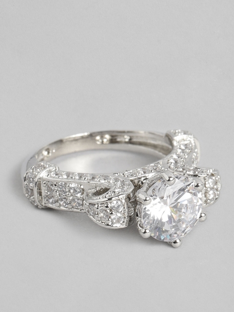 

Peora Silver-Plated Cubic Zirconia Solitaire Finger Ring