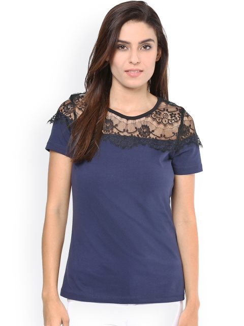 

Harpa Navy Top with Lace Detail, Navy blue