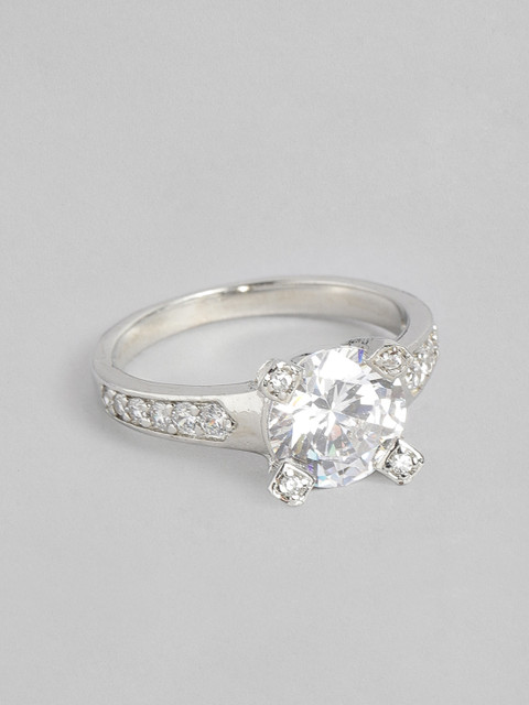 

Peora Silver-Plated White Cubic Zirconia Solitaire Midi Stackable Finger Ring