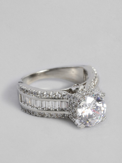 

Peora Silver-Plated White Cubic Zirconia Solitaire Heart Finger Ring