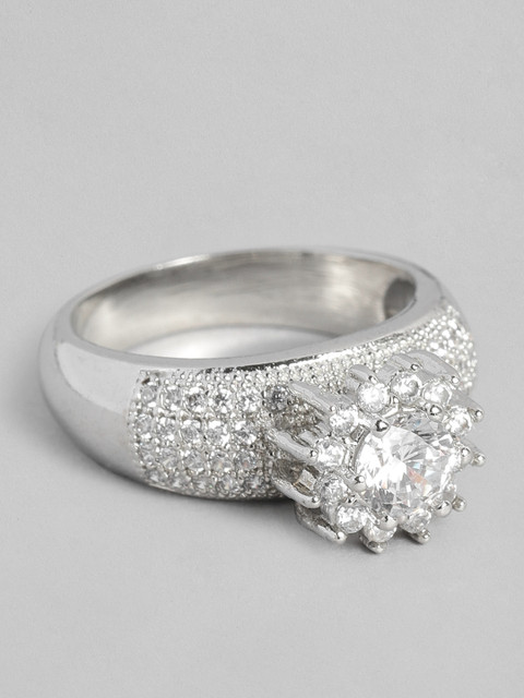 

Peora Silver-Plated White Cubic Zirconia Floral Finger Ring