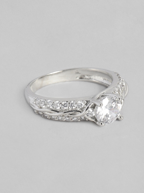 

Peora Silver-Plated White Cubic Zirconia Solitaire Finger Ring
