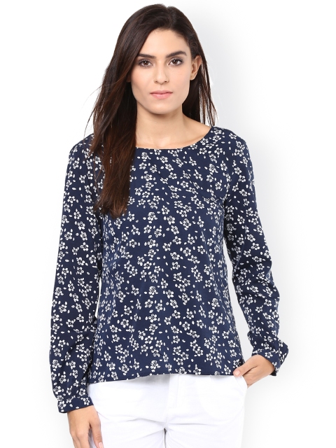 

Harpa Women Navy Floral Printed Top, Navy blue
