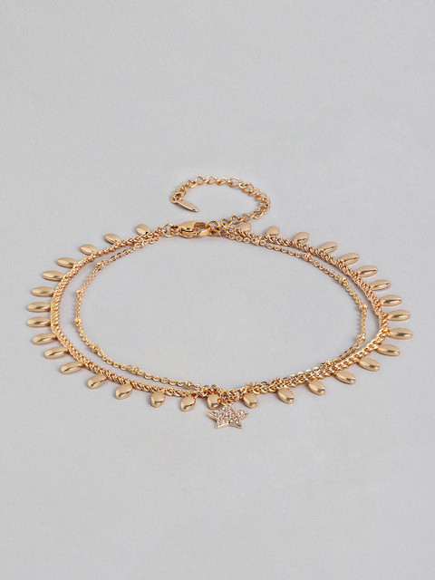 

Peora Gold-Plated Two Strands Adjustable Star Charm Anklet