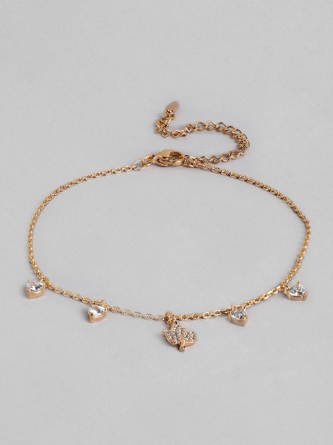 

Peora Gold Plated Cubic Zirconia Studded Leaf Charm Adjustable Anklet