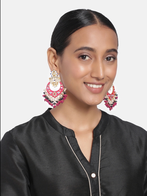 

Peora Pink & Gold-Plated Classic Handcrafted Meenakari Chandbalis Earrings