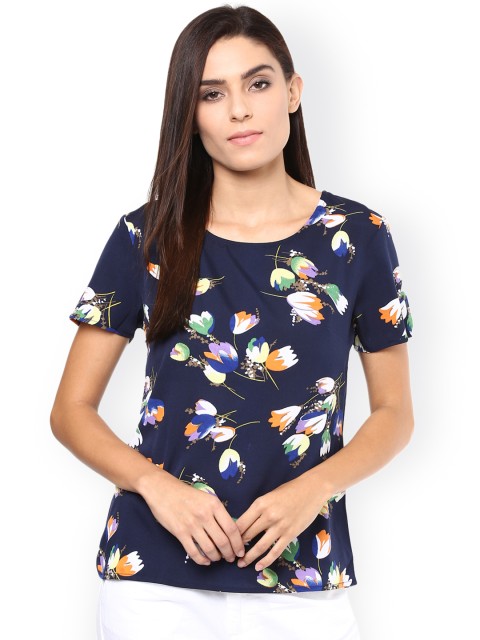 

Harpa Women Navy Printed Top, Navy blue