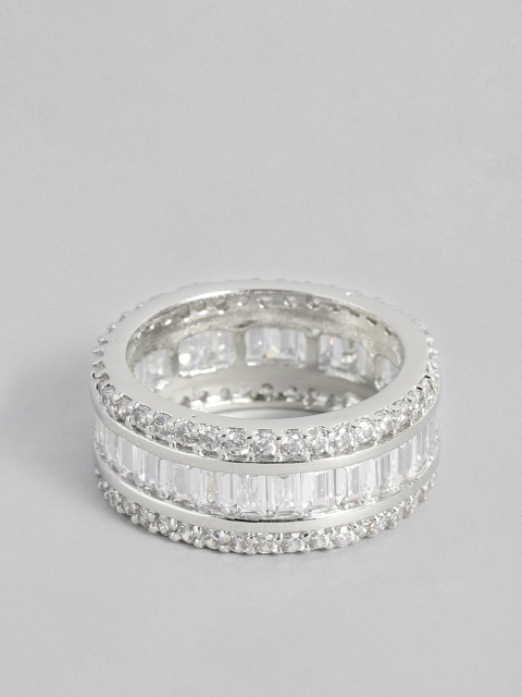 

Peora Silver-Plated White Cubic Zirconia Eternity Wedding Band Finger Ring