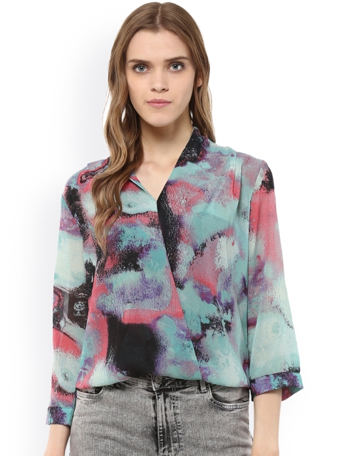 

Harpa Sea Green & Black Printed Georgette Wrap Top