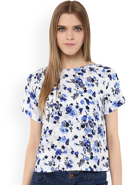 

Harpa White & Blue Floral Print Crepe Top