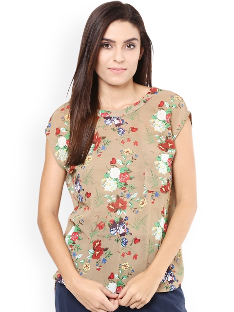 

Harpa Beige Floral Print Georgette Top