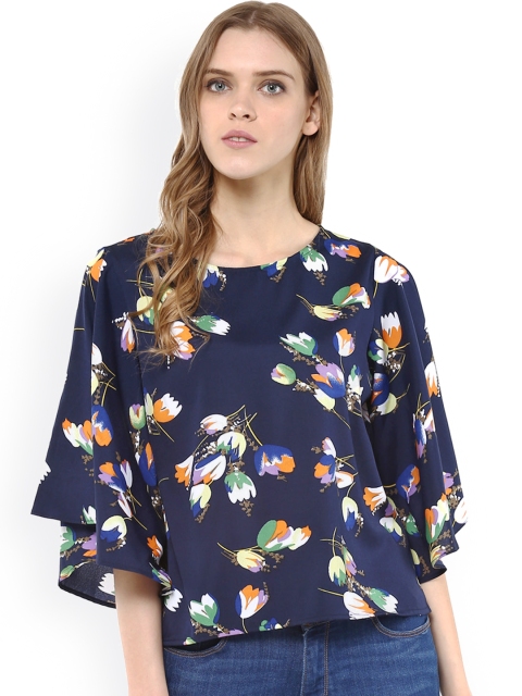 

Harpa Navy Floral Print Crepe Top, Navy blue
