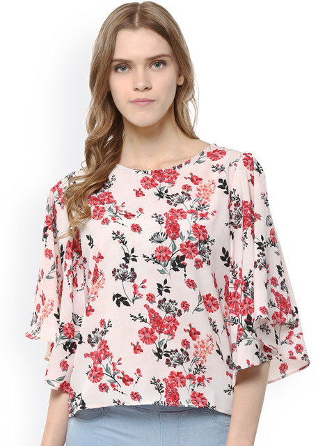 

Harpa Of-White Floral Print Crepe Top, Off white