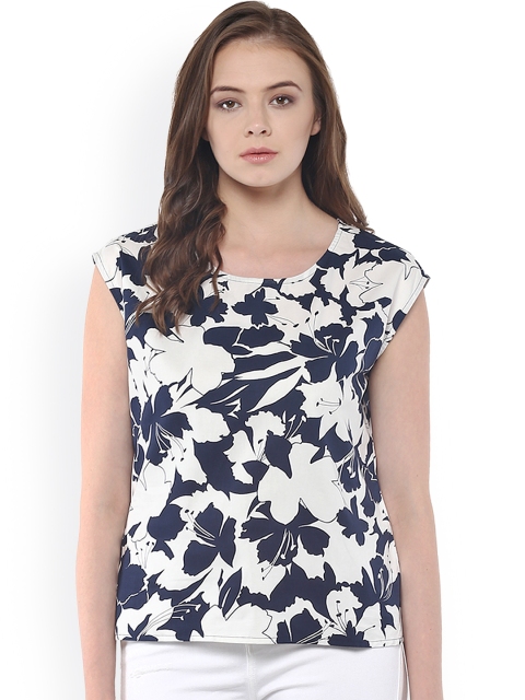 

Harpa White & Navy Floral Print Top