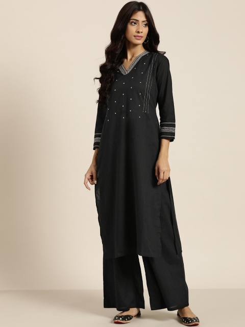 

Moda Rapido Women Black Embroidered Pure Cotton Kurta with Palazzos