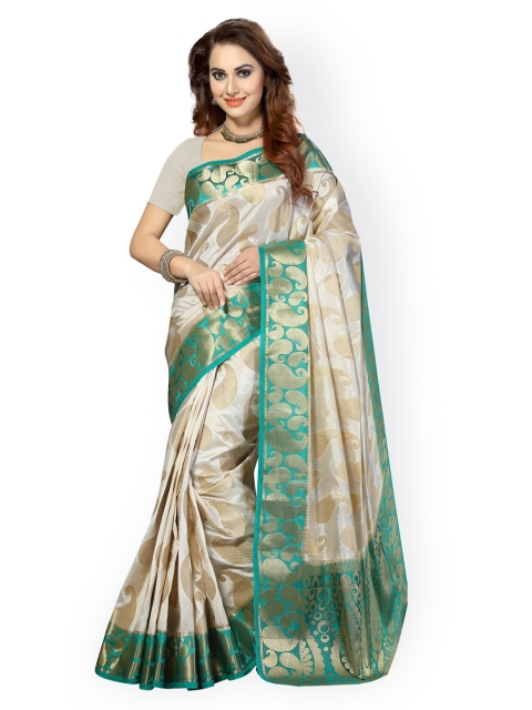 

Ishin Off-White & Green Poly Silk Traditional Saree