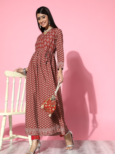 

Moda Rapido Women Red & Grey Ethnic Motifs Printed Angrakha Kurta