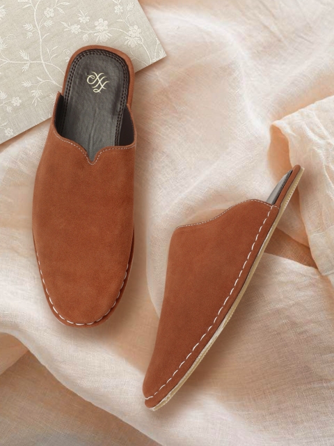 

House of Pataudi Men Rust Orange Handcrafted Leather Mules