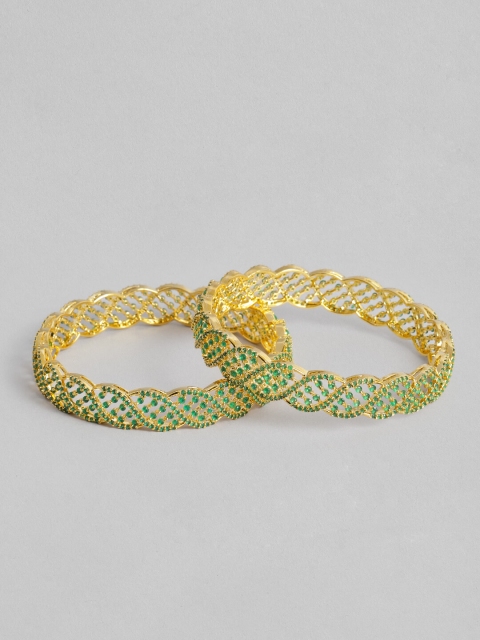 

Peora Set of 2 Gold Plated CZ Studded Wave Style Bangles