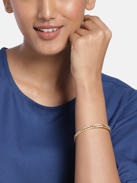 

Peora Set of 2 Gold Plated & White CZ Studded Bangles