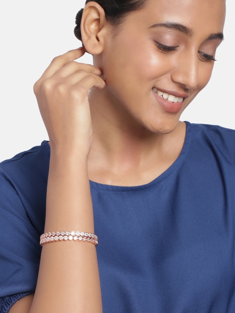 

Peora Set of 2 White Rose Gold Plated CZ Studded Bangles