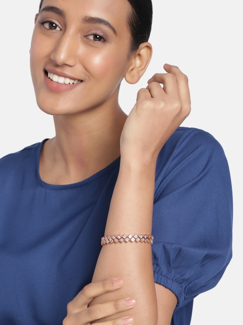 

Peora Set of 2 White Rose Gold Plated CZ Studded Bangles