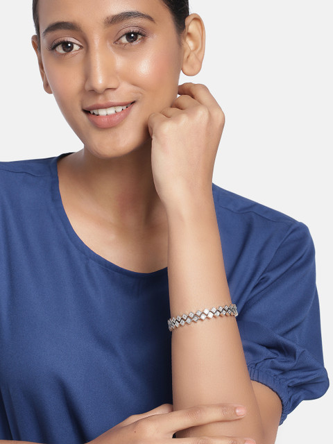 

Peora Set of 2 Silver-Plated Round CZ Studded Square Design Bangles