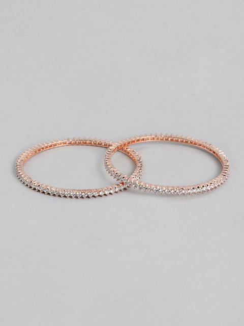 

Peora Set Of 2 White Rose Gold-Plated CZ Studded Handcrafted Bangles