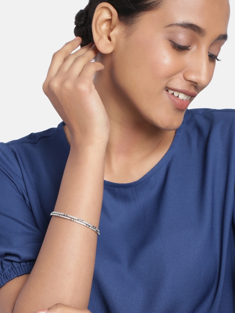 

Peora Set of 2 Silver-Plated Round CZ Studded Delicate Bangles