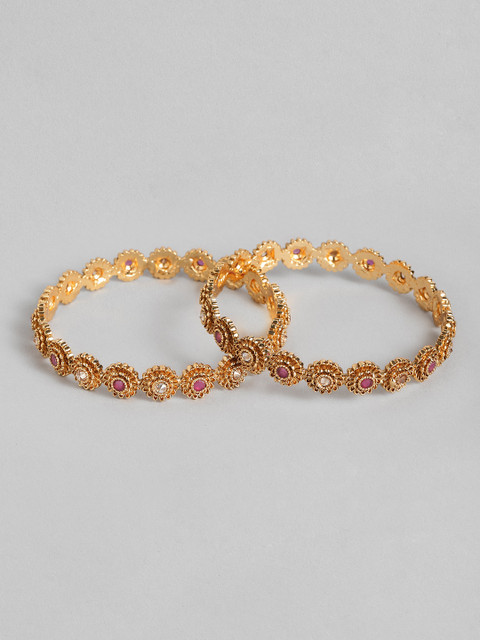 

Peora Set Of 2 Pink & White Gold-Plated Stone Studded Bangles
