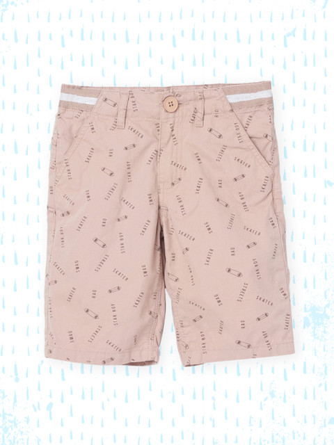 

max Boys Khaki Conversational Printed Mid-Rise Cotton Regular Shorts