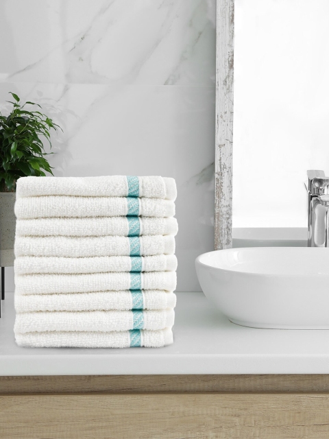 

Trident Unisex Set Of 9 White Solid 380 GSM Comfort Living Cotton Face Towels