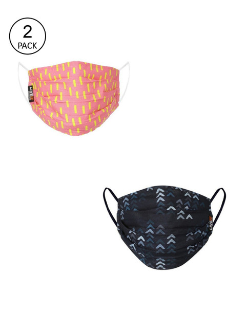 

LIVE IT SAFE Unisex Pack Of 2 Printed 4-Ply Reusable Nano-Technology Cotton Cloth Masks, Black