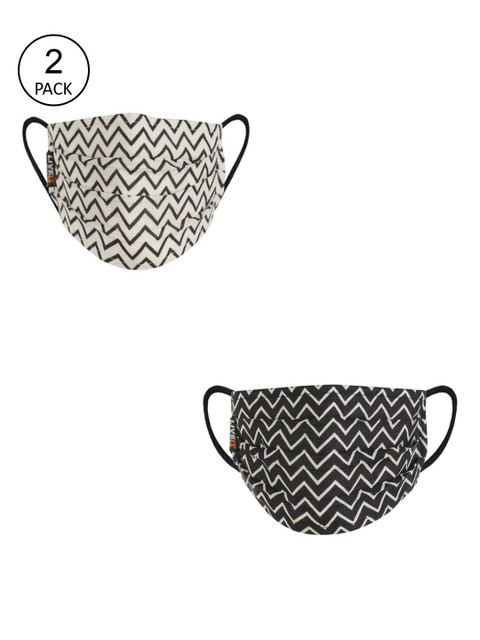 

LIVE IT SAFE Unisex Pack Of 2 Printed 4-Ply Reusable Nano-Technology Cotton Cloth Masks, White