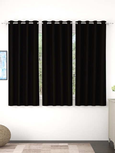 

Story@Home Faux Silk Solid Solid 300GSM Brownish Black Room Darkening Blackout Window Curtain - Set Of 3