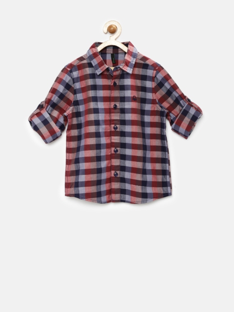 

United Colors of Benetton Boys Navy & Red Checked Shirt, Navy blue