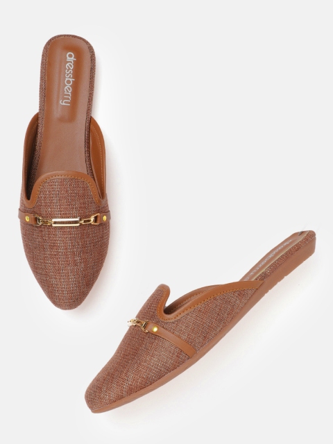 

DressBerry Women Brown Woven Design Mules