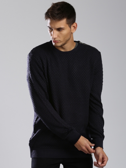 

HRX by Hrithik Roshan Men Navy Self-Design Sweater, Navy blue