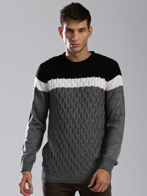 

HRX by Hrithik Roshan Black & Grey Colourblock Sweater
