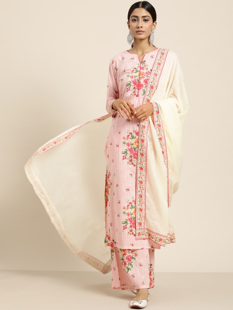 

Moda Rapido Women Pink Floral Print Pure Cotton Kurta with Palazzos & Dupatta