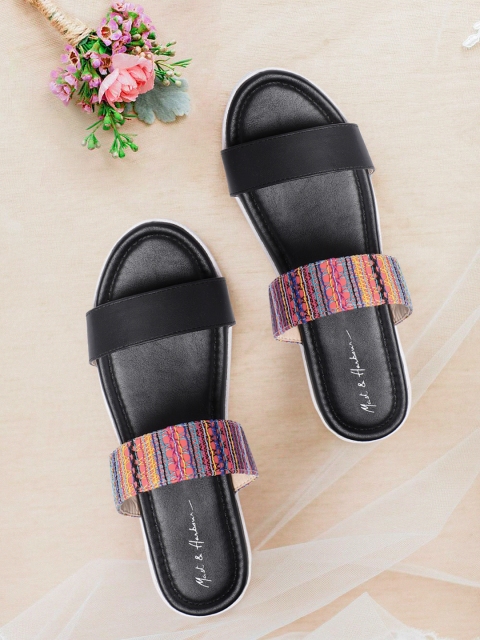 

Mast & Harbour Women Black & Pink Woven Design Flatform Heels