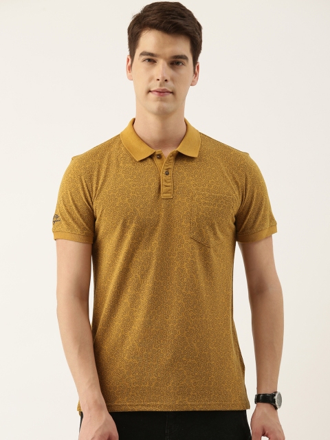 

Peter England Men Mustard Yellow Printed Polo Collar T-shirt