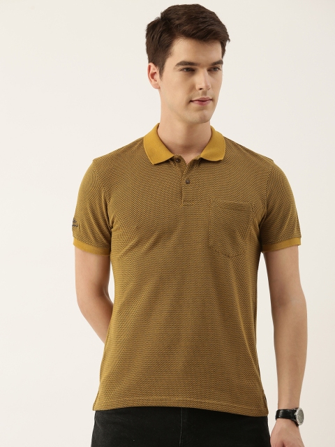 

Peter England Men Mustard Yellow & Black Polo Collar T-shirt