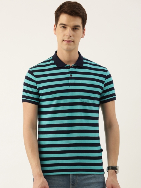 

Peter England Men Navy Blue Striped Polo Collar T-shirt