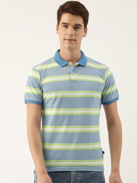 

Peter England Men Blue & Green Striped Polo Collar T-shirt