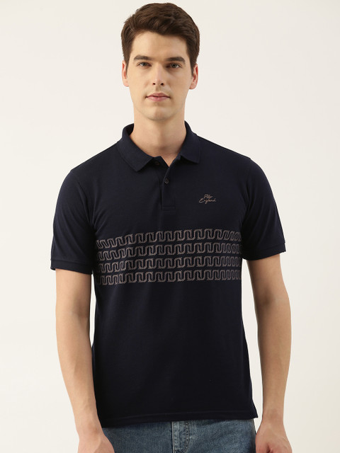 

Peter England Men Navy Blue Printed Polo Collar T-shirt