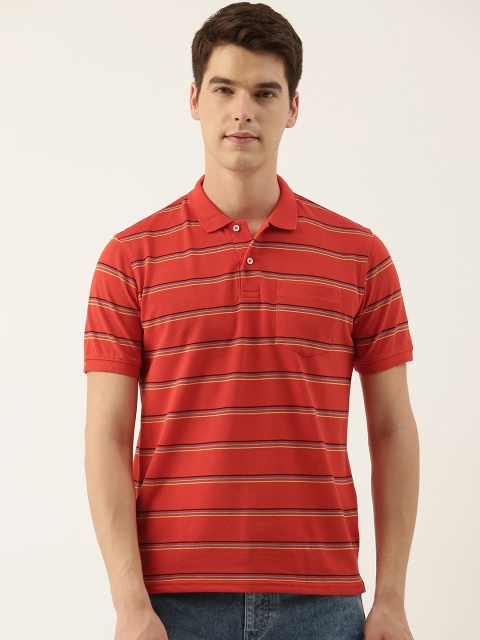 

Peter England Men Red & Black Striped Polo Collar T-shirt