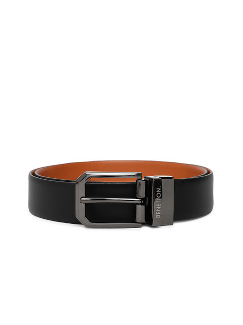 

United Colors of Benetton Men Black & Tan Brown Solid Leather Reversible Formal Belt